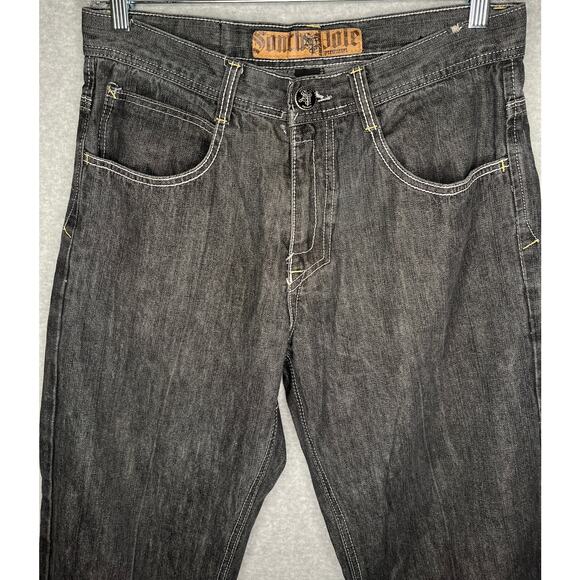 Southpole Premium jeans Y2K Embroidered pocket black denim hip hop wide leg 34 - Picture 4 of 12